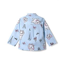 Babyhug Disney 100% Cotton Poplin Woven Full Sleeves Co-ord Shirt & Pajama Night Suit with Marie Graphic Print - Blue