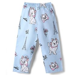 Babyhug Disney 100% Cotton Poplin Woven Full Sleeves Co-ord Shirt & Pajama Night Suit with Marie Graphic Print - Blue