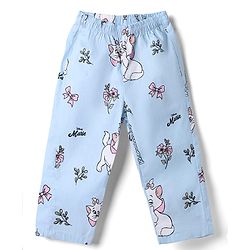Babyhug Disney 100% Cotton Poplin Woven Full Sleeves Co-ord Shirt & Pajama Night Suit with Marie Graphic Print - Blue