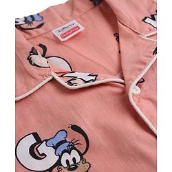 Babyhug Disney 100% Cotton Knit Full Sleeves Front Open Co- Ords Pyjama Night Suit With Mickey and Friends Disney Print - Print