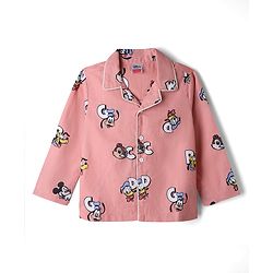 Babyhug Disney 100% Cotton Knit Full Sleeves Front Open Co- Ords Pyjama Night Suit With Mickey and Friends Disney Print - Print