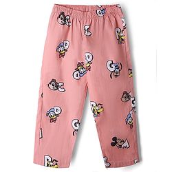 Babyhug Disney 100% Cotton Knit Full Sleeves Front Open Co- Ords Pyjama Night Suit With Mickey and Friends Disney Print - Print