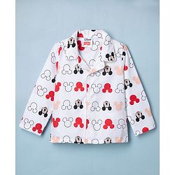Babyhug Disney Poplin Woven Full Sleeves Co-Ords Shirt & Pyjama Night Suit with Mickey Mouse Print - White