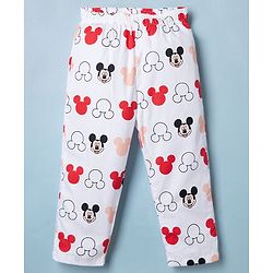 Babyhug Disney Poplin Woven Full Sleeves Co-Ords Shirt & Pyjama Night Suit with Mickey Mouse Print - White