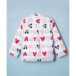 Babyhug Disney Poplin Woven Full Sleeves Co-Ords Shirt & Pyjama Night Suit with Mickey Mouse Print - White