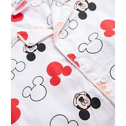 Babyhug Disney Poplin Woven Full Sleeves Co-Ords Shirt & Pyjama Night Suit with Mickey Mouse Print - White