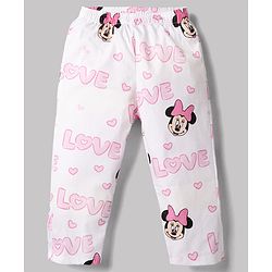 Babyhug Disney Poplin Woven Full Sleeves Co-Ords Shirt & Pyjama Night Suit with Minnie Mouse Print - White