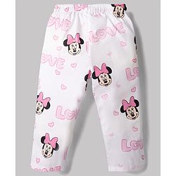 Babyhug Disney Poplin Woven Full Sleeves Co-Ords Shirt & Pyjama Night Suit with Minnie Mouse Print - White