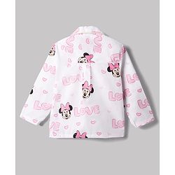 Babyhug Disney Poplin Woven Full Sleeves Co-Ords Shirt & Pyjama Night Suit with Minnie Mouse Print - White