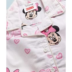 Babyhug Disney Poplin Woven Full Sleeves Co-Ords Shirt & Pyjama Night Suit with Minnie Mouse Print - White