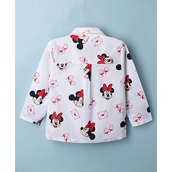 Babyhug Disney Poplin Woven Full Sleeves Co-Ords Shirt & Pyjama Night Suit with Minnie Mouse Print - White