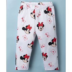 Babyhug Disney Poplin Woven Full Sleeves Co-Ords Shirt & Pyjama Night Suit with Minnie Mouse Print - White