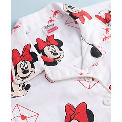 Babyhug Disney Poplin Woven Full Sleeves Co-Ords Shirt & Pyjama Night Suit with Minnie Mouse Print - White