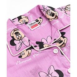 Babyhug Disney 100% Cotton Knit Full Sleeves Front Open Co- Ords Pyjama Night Suit With Mickey and Friends Disney Print -Lavender