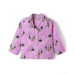Babyhug Disney 100% Cotton Knit Full Sleeves Front Open Co- Ords Pyjama Night Suit With Mickey and Friends Disney Print -Lavender