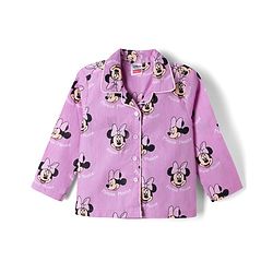 Babyhug Disney 100% Cotton Knit Full Sleeves Front Open Co- Ords Pyjama Night Suit With Mickey and Friends Disney Print -Lavender