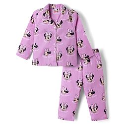 Babyhug Disney 100% Cotton Knit Full Sleeves Front Open Co- Ords Pyjama Night Suit With Mickey and Friends Disney Print -Lavender