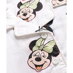 Babyhug Poplin Woven Full Sleeves Co-Ords Shirt & Pyjama Night Suit with Minnie Mouse Print - White