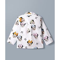 Babyhug Poplin Woven Full Sleeves Co-Ords Shirt & Pyjama Night Suit with Minnie Mouse Print - White