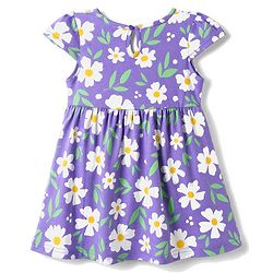 Babyhug Single Jersey Knit Cap Sleeves Floral & Polka Dots Printed Frocks With Bow Applique Pack Of 2 - Purple & Yellow