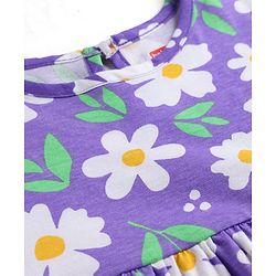 Babyhug Single Jersey Knit Cap Sleeves Floral & Polka Dots Printed Frocks With Bow Applique Pack Of 2 - Purple & Yellow