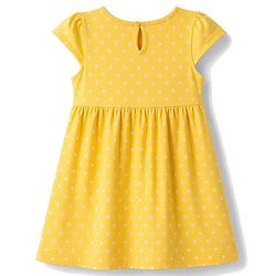 Babyhug Single Jersey Knit Cap Sleeves Floral & Polka Dots Printed Frocks With Bow Applique Pack Of 2 - Purple & Yellow