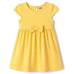 Babyhug Single Jersey Knit Cap Sleeves Floral & Polka Dots Printed Frocks With Bow Applique Pack Of 2 - Purple & Yellow
