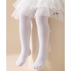 Cute Walk by Babyhug Cotton Knit Full Length Solid Anti Bacterial Tights - White