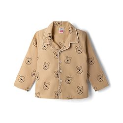 Babyhug Disney 100% Cotton Poplin Woven Full Sleeves Front Open Co-ord Shirt & Pajama Night Suit with Winnie the Pooh Print - Light Brown