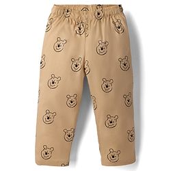 Babyhug Disney 100% Cotton Poplin Woven Full Sleeves Front Open Co-ord Shirt & Pajama Night Suit with Winnie the Pooh Print - Light Brown