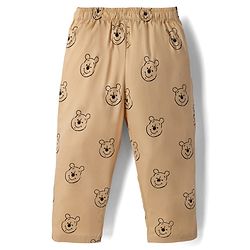 Babyhug Disney 100% Cotton Poplin Woven Full Sleeves Front Open Co-ord Shirt & Pajama Night Suit with Winnie the Pooh Print - Light Brown