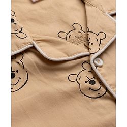 Babyhug Disney 100% Cotton Poplin Woven Full Sleeves Front Open Co-ord Shirt & Pajama Night Suit with Winnie the Pooh Print - Light Brown