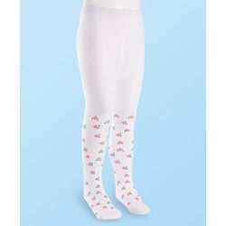 Cutewalk by Babyhug Non Terry Knit Anti-Bacterial Tights With Floral Design - White