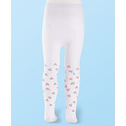 Cutewalk by Babyhug Non Terry Knit Anti-Bacterial Tights With Floral Design - White