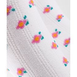 Cutewalk by Babyhug Non Terry Knit Anti-Bacterial Tights With Floral Design - White