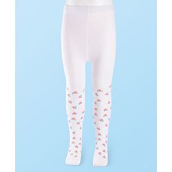Cutewalk by Babyhug Non Terry Knit Anti-Bacterial Tights With Floral Design - White