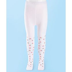 Cutewalk by Babyhug Non Terry Knit Anti-Bacterial Tights With Floral Design - White