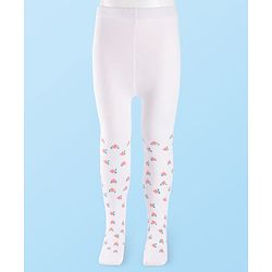 Cutewalk by Babyhug Non Terry Knit Anti-Bacterial Tights With Floral Design - White