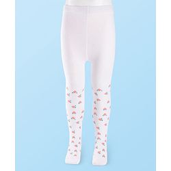 Cutewalk by Babyhug Non Terry Knit Anti-Bacterial Tights With Floral Design - White