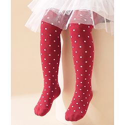 Cute Walk By Babyhug Non Terry Knit Anti-Bacterial Tights With Polka Dot Design - Maroon