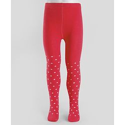 Cute Walk By Babyhug Non Terry Knit Anti-Bacterial Tights With Polka Dot Design - Maroon