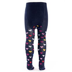 Cutewalk by Babyhug Non Terry Knit Anti-bacterial Tights With Heart Design -Navy Blue