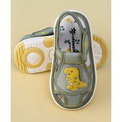Cute Walk by Babyhug Velcro Closure Printed Musical Sandal With Vehicles & Dino Applique - Olive Green