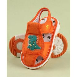 Cute Walk by Babyhug Velcro Closure Printed Musical Sandal With Vehicles & Dino Applique - Olive Green