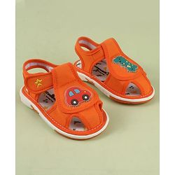 Cute Walk by Babyhug Velcro Closure Printed Musical Sandal With Vehicles & Dino Applique - Olive Green