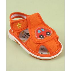 Cute Walk by Babyhug Velcro Closure Printed Musical Sandal With Vehicles & Dino Applique - Olive Green