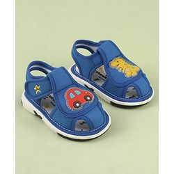 Cute Walk by Babyhug Velcro Closure Printed Musical Sandal With Vehicles & Dino Applique - Olive Green