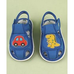 Cute Walk by Babyhug Velcro Closure Printed Musical Sandal With Vehicles & Dino Applique - Olive Green