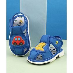 Cute Walk by Babyhug Velcro Closure Printed Musical Sandal With Vehicles & Dino Applique - Olive Green