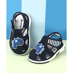 Cute Walk by Babyhug Velcro Closure Sandals With Dino Applique - Navy Blue